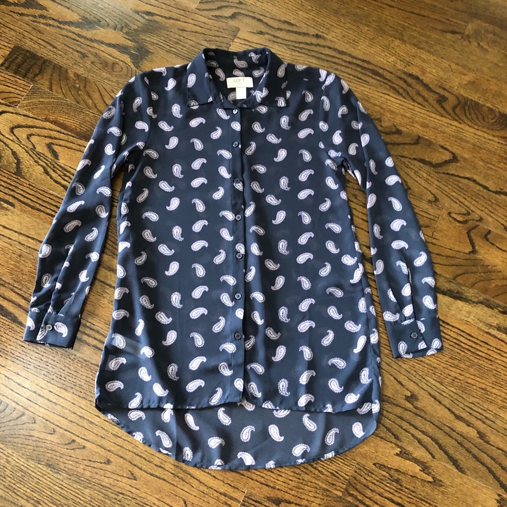NWT, Loft Paisley Print Semi-Sheer Button-down Blouse